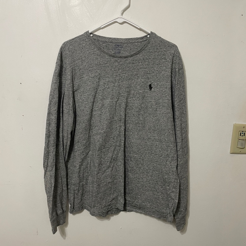 Polo Ralph Lauren Men Gray Heather Crew‎ Neck Long Sleeve Pony Logo T Shirt L